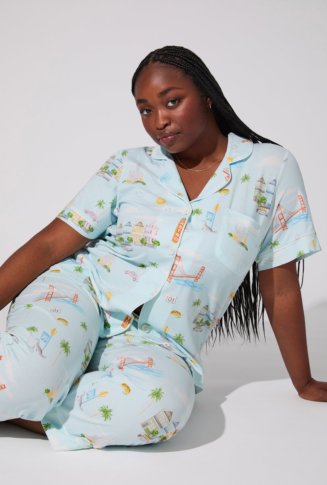 City By The Bay Short Sleeve Classic Stretch Jersey Cropped PJ Set