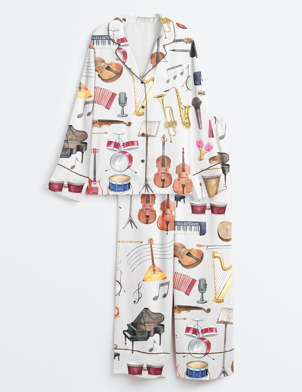 Women’s Musical Instruments Piano Orchestra Concert Band Long Sleeve Satin Pajama Set