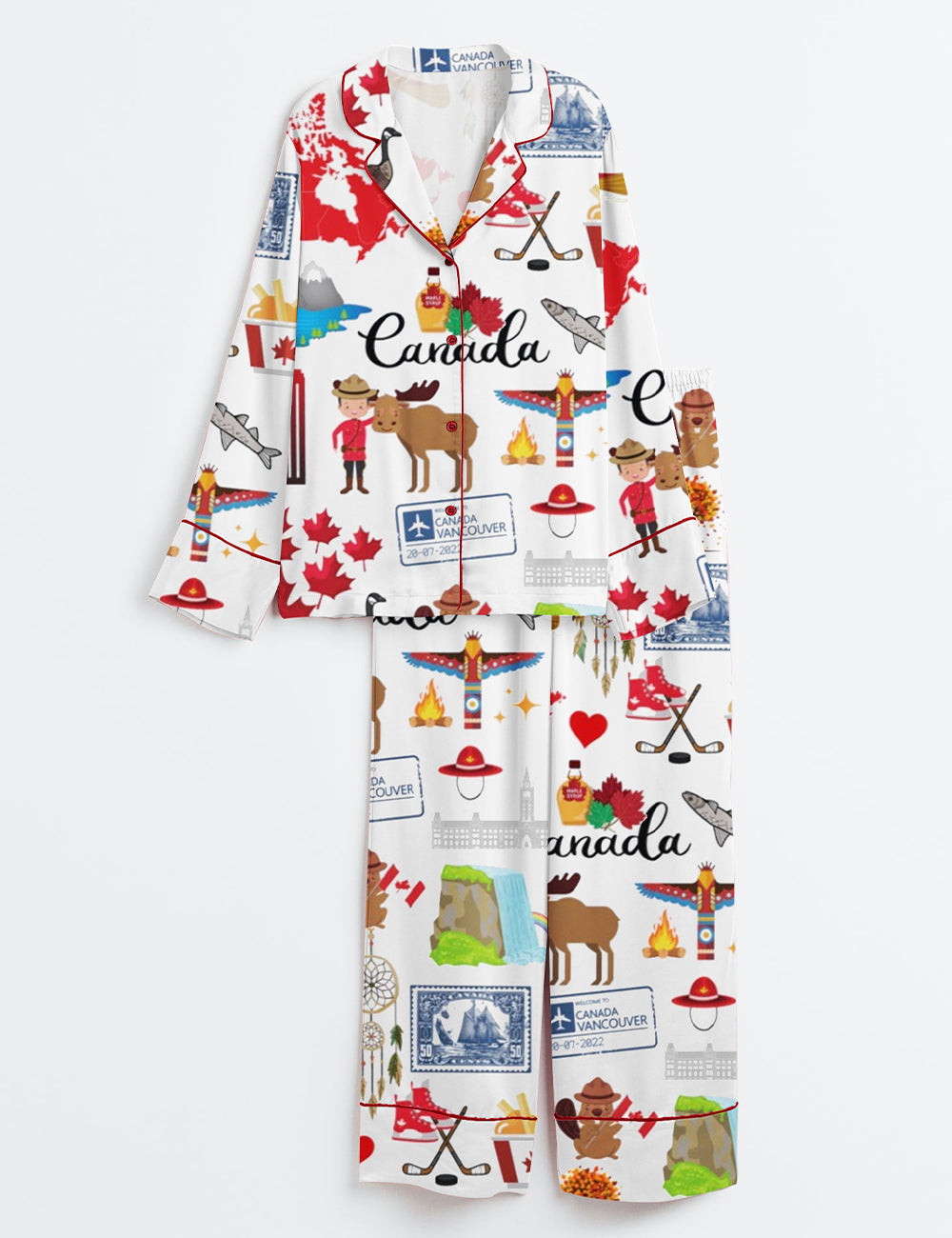 Women's Canada Travel Long Sleeve Satin Pajama Set