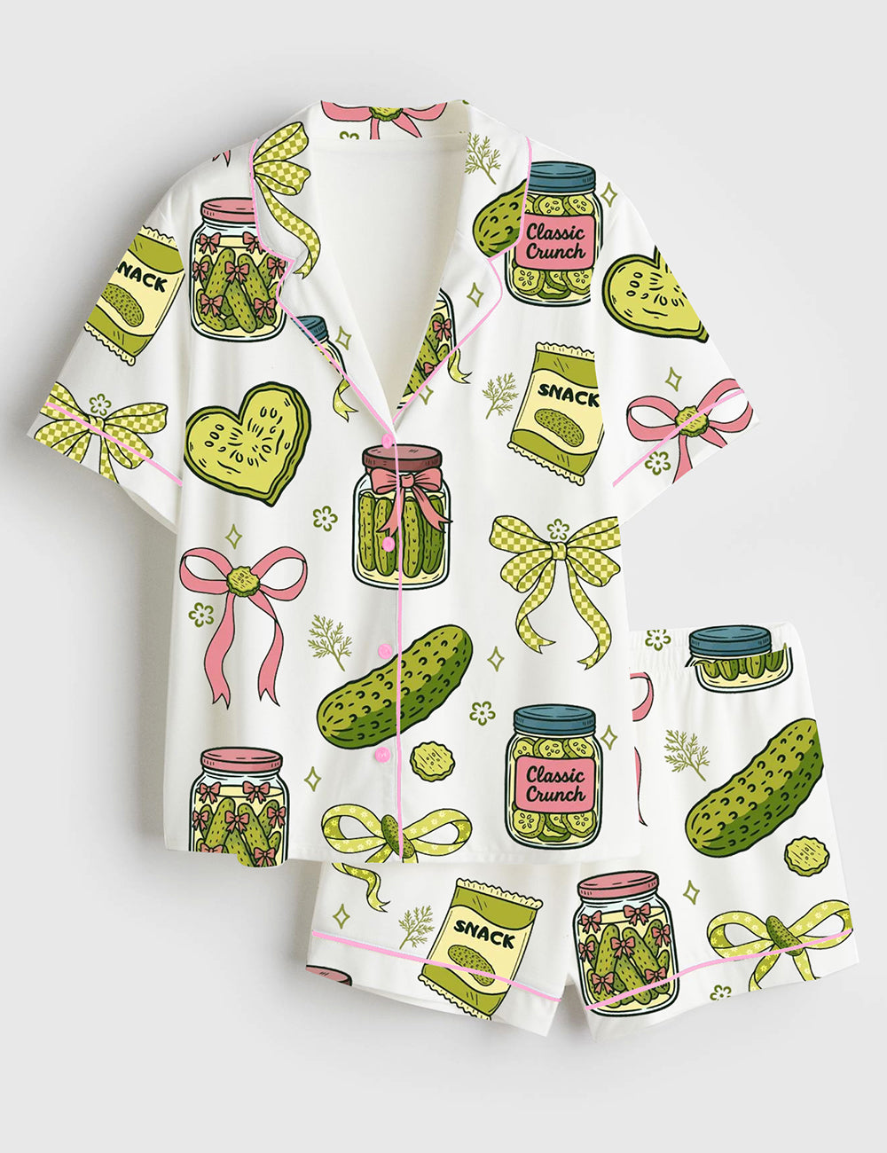Women’s Pickle Coquette Girl Short Sleeve Satin Pajama Set