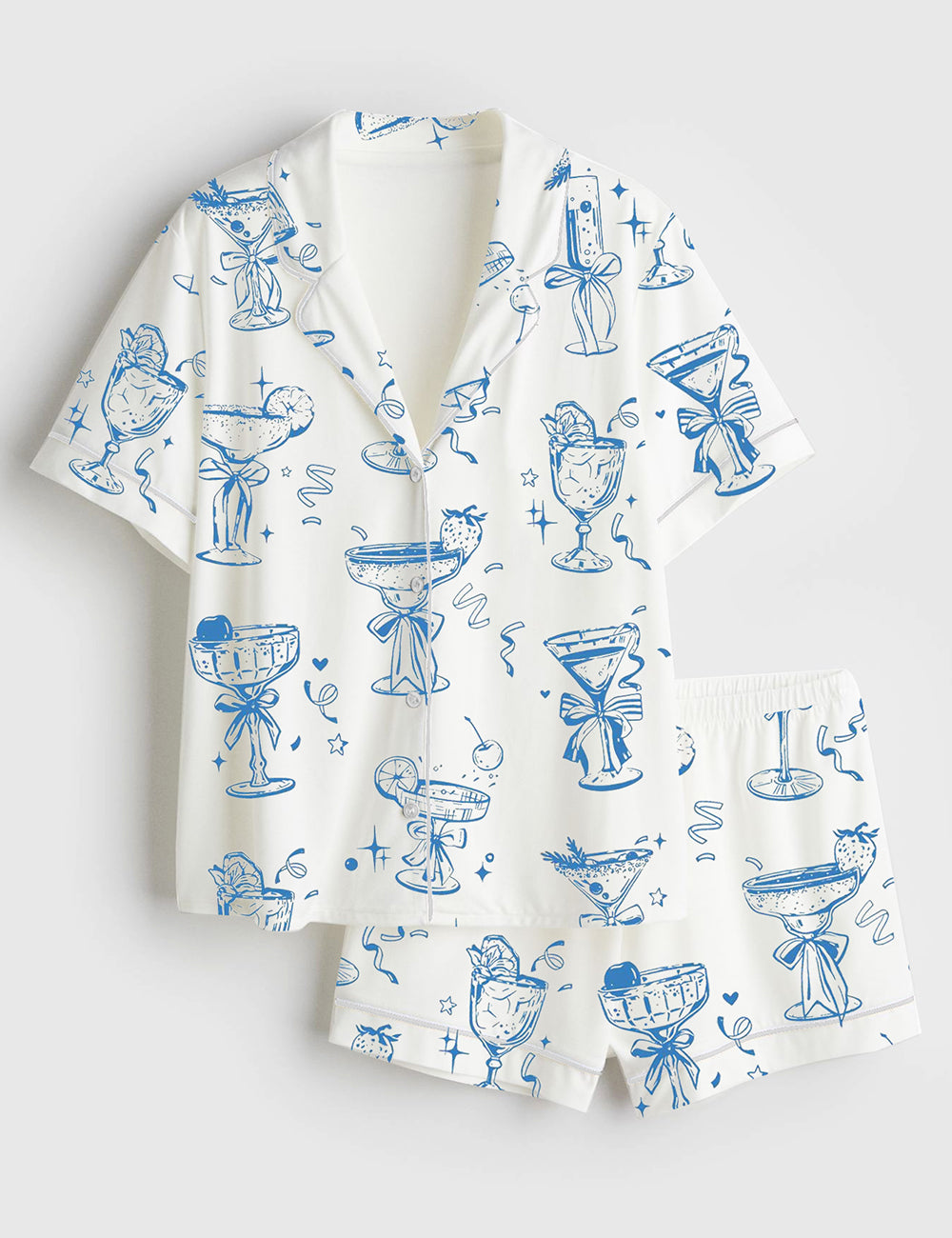 Women’s Cocktail Mimosa Cosmo Mojito Dirty Martini Margarita Short Sleeve Satin Pajama Set