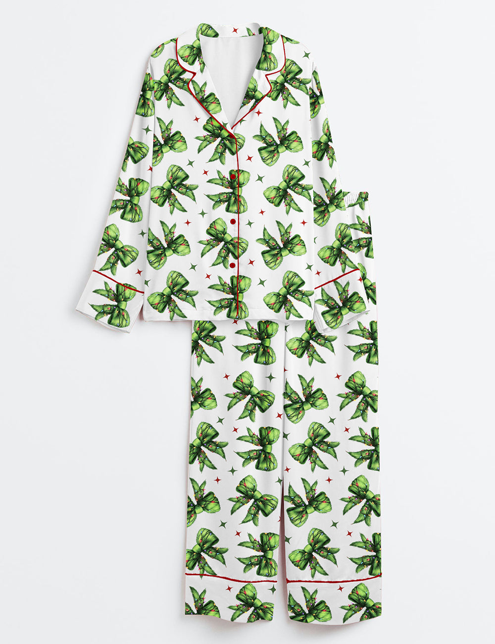 Women’s Whoville Grinchmas Coquette Bow Grinchmas Long Sleeve Satin Pajama Set