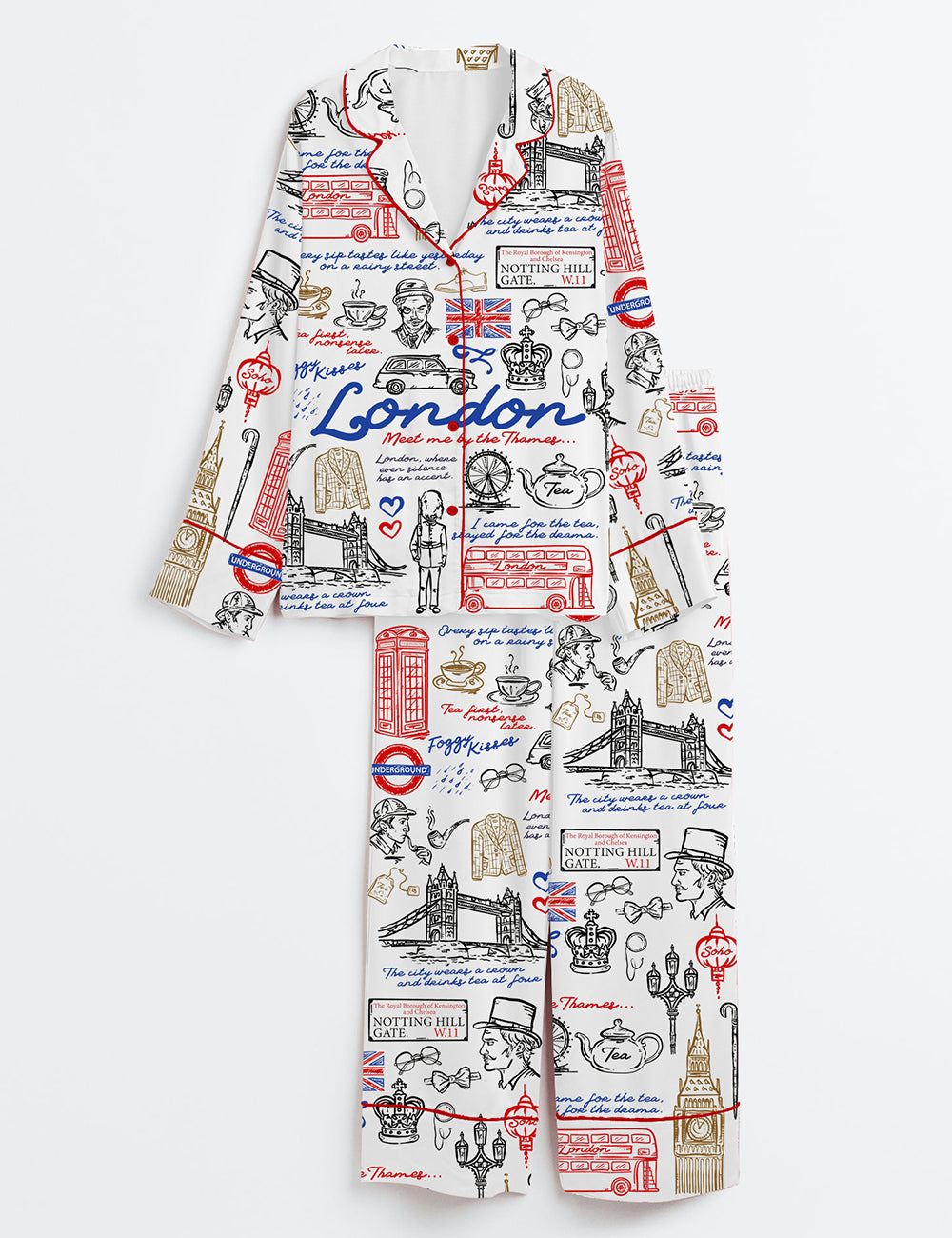 Women’s London England United Kingdom Travel Long Sleeve Satin Pajama Set