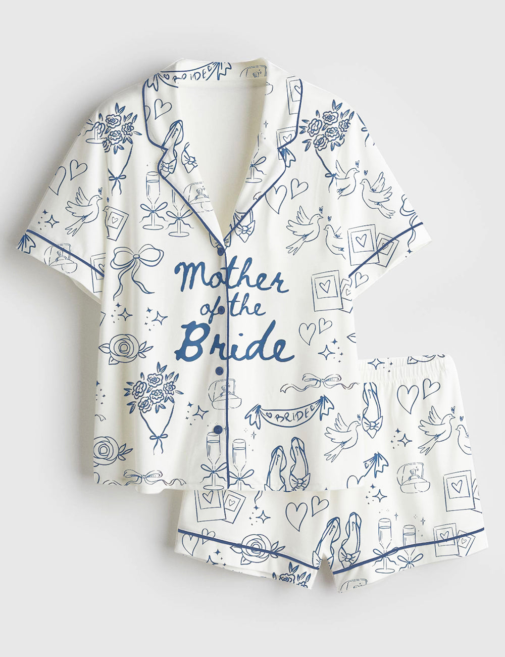 Women’s Mother Of The Bride Going To The Chapel Getting Ready Wedding Party Print Short Sleeve Satin Pajama Set