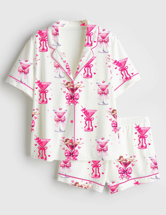 Women's Valentine's Day Cocktail Short Sleeve Satin Pajama Set