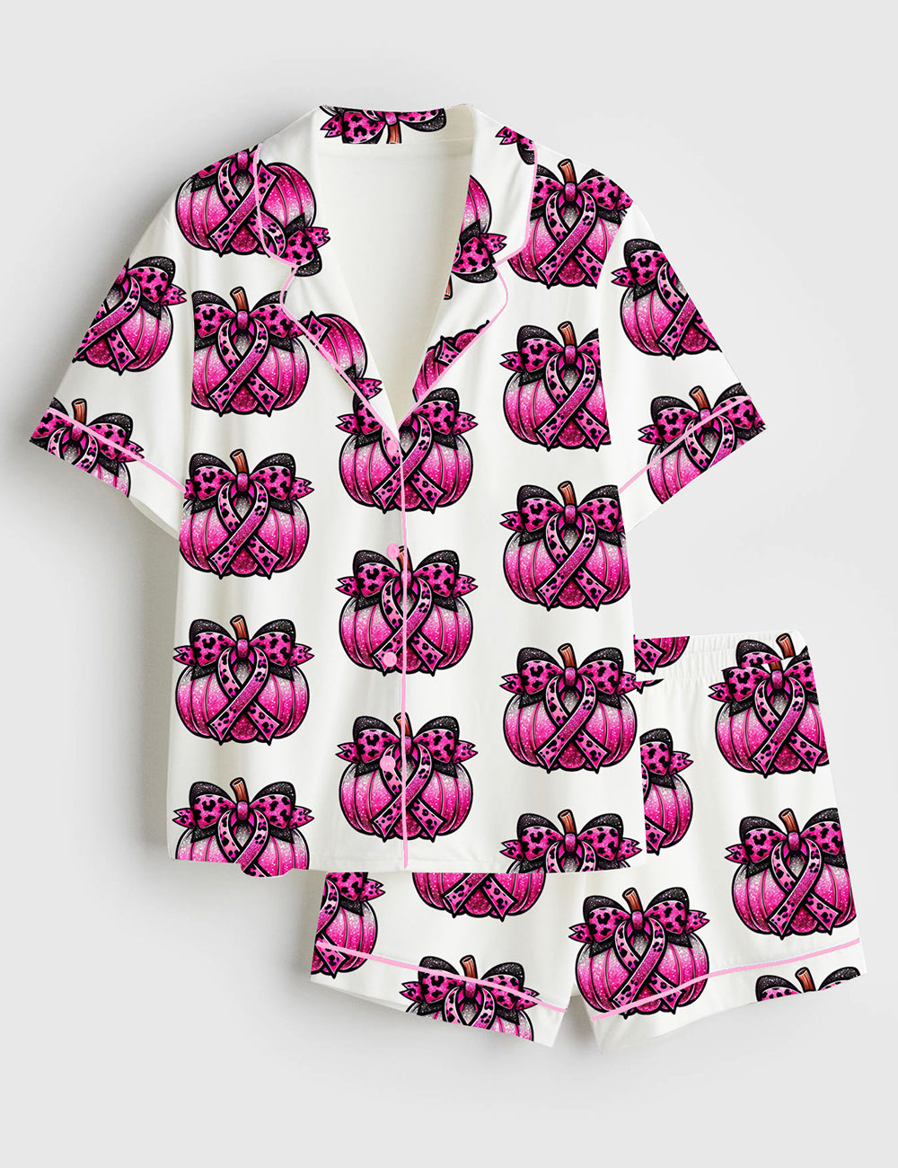 Women’s Breast Cancer Pumpkin Short Sleeve Satin Pajama Set