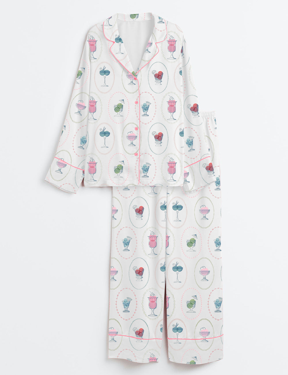 Women's Ice Cream Long Sleeve Satin Pajama Set