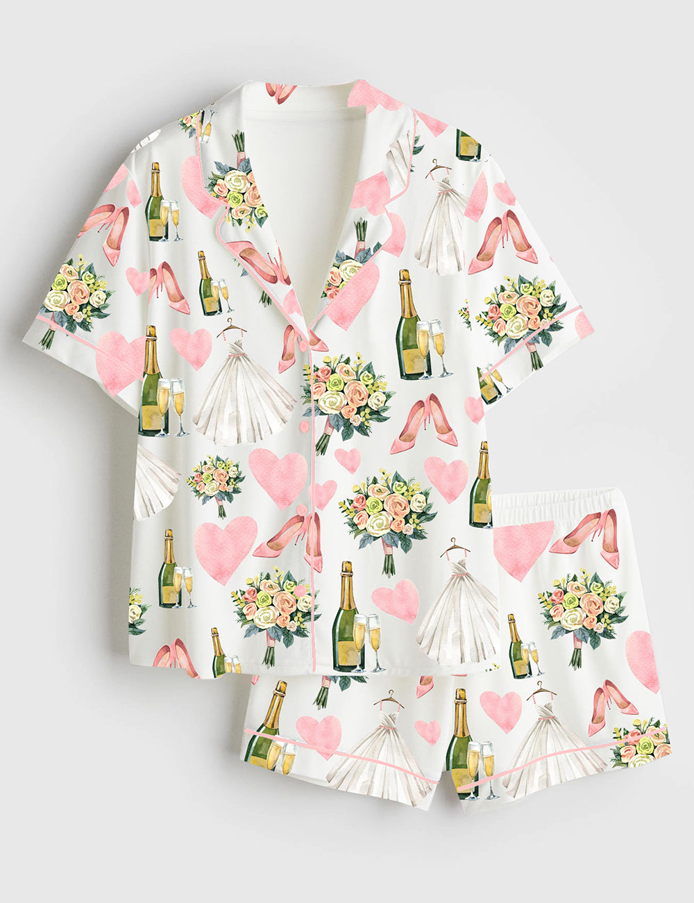 Women’s Bride Wedding Champagne Short Sleeve Satin Pajama Set