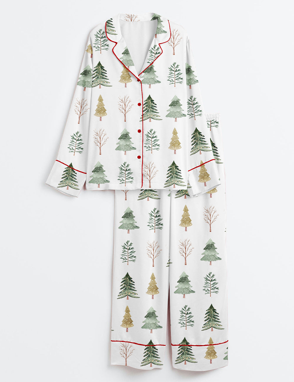 Women’s Merry And Bright Trees Christmas Holiday Chic Winter Long Sleeve Satin Pajama Set