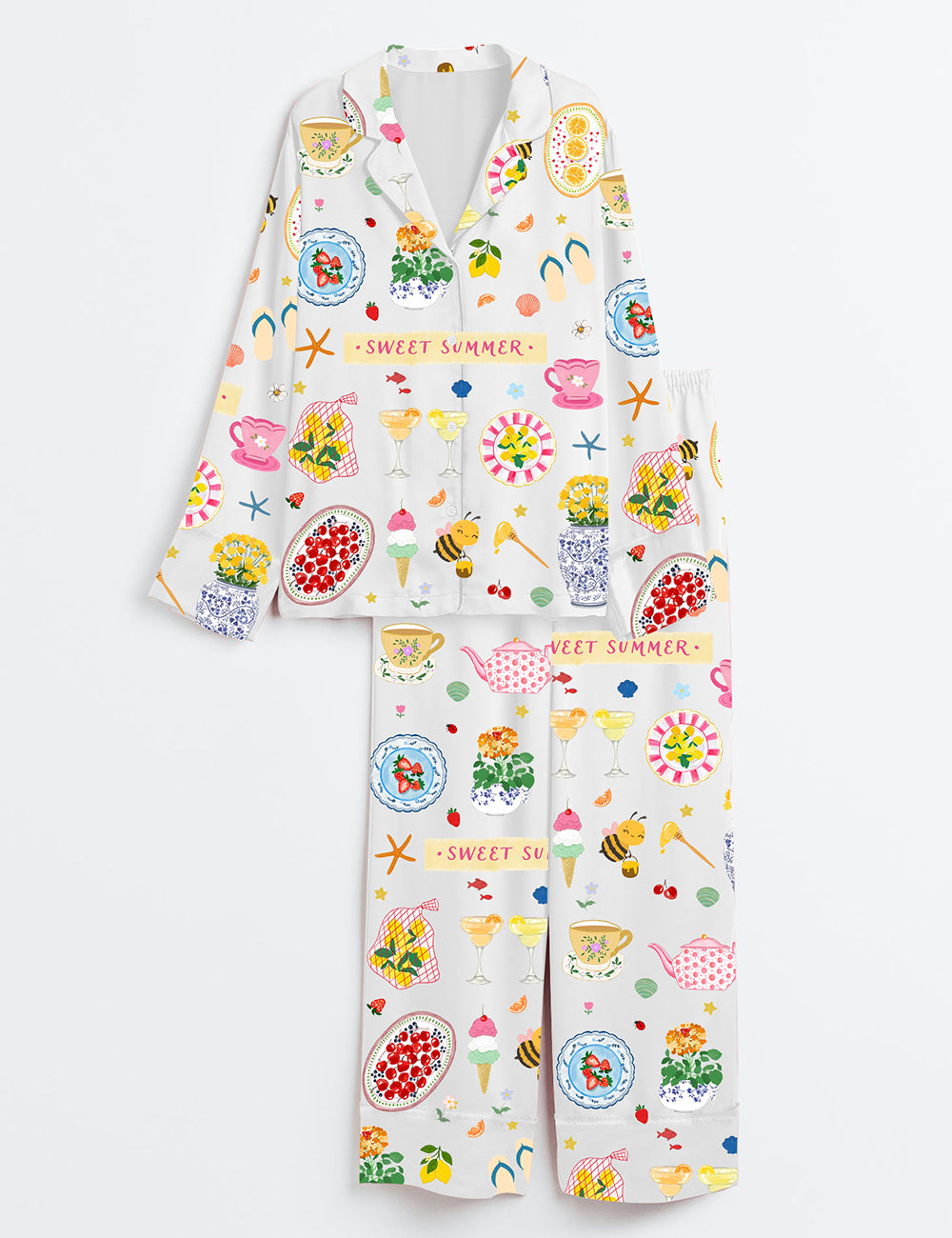 Women’s Sweet Summer Long Sleeve Satin Pajama Set