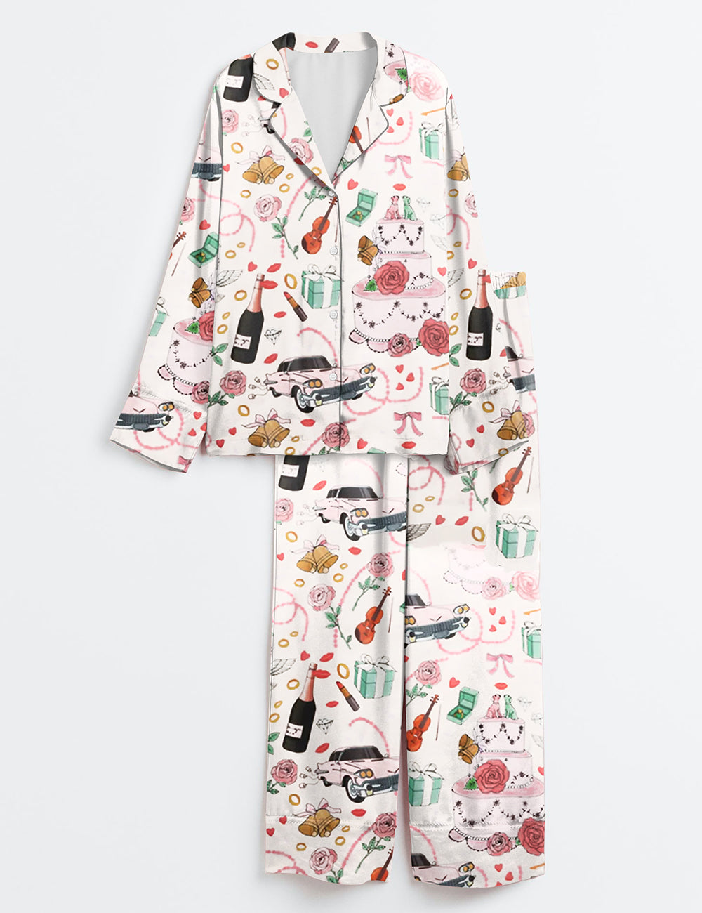 Women’s Whimsical Wedding Long Sleeve Satin Pajama Set