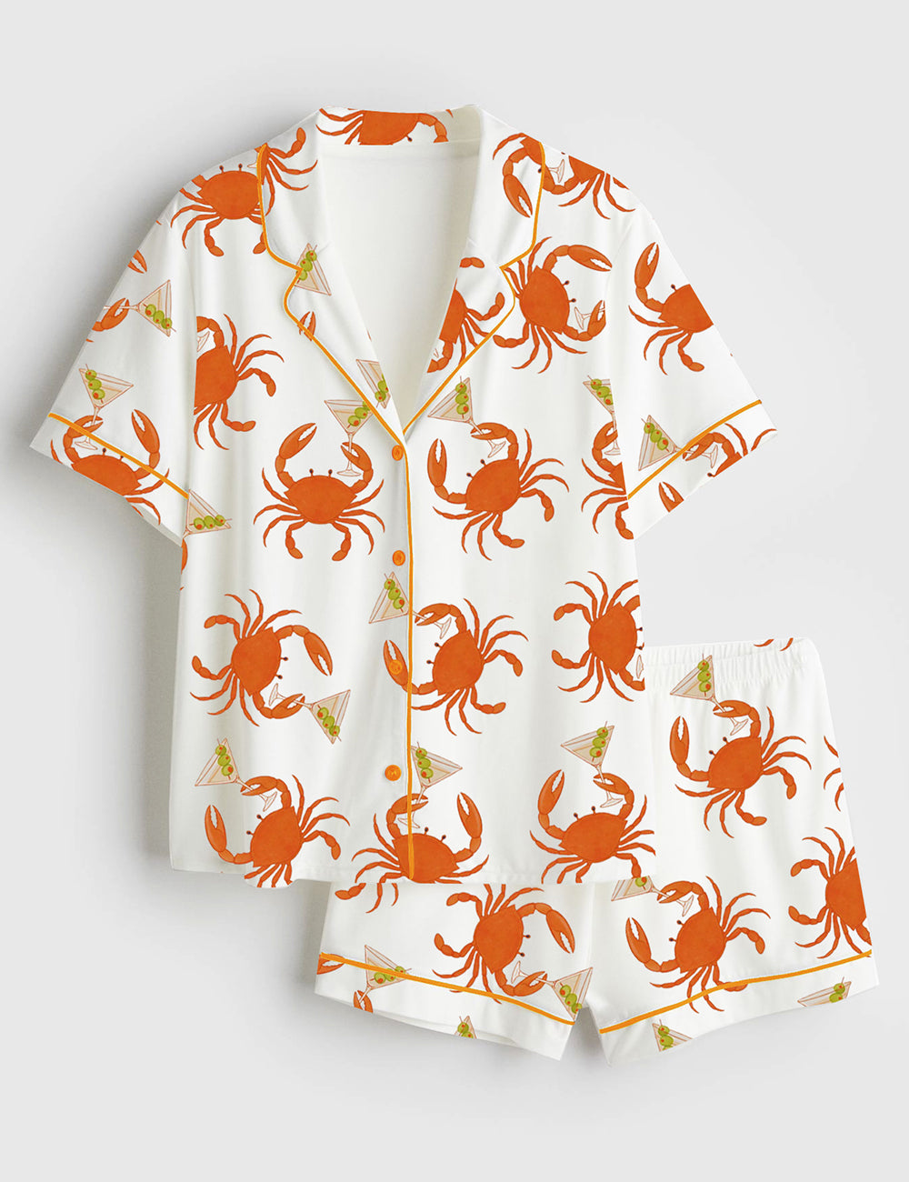 Women’s Crab Dirty Martini Fisherman Aesthetic Coastal Aesthetic Olive Martini Ocean Print Short Sleeve Satin Pajama Set