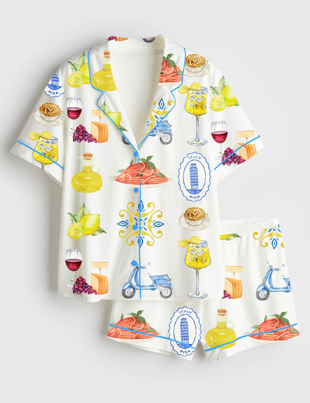 Women’s Amalfi Coast Social Club Capri Italy Lemon Tree Aperol Spritz Short Sleeve Satin Pajama Set