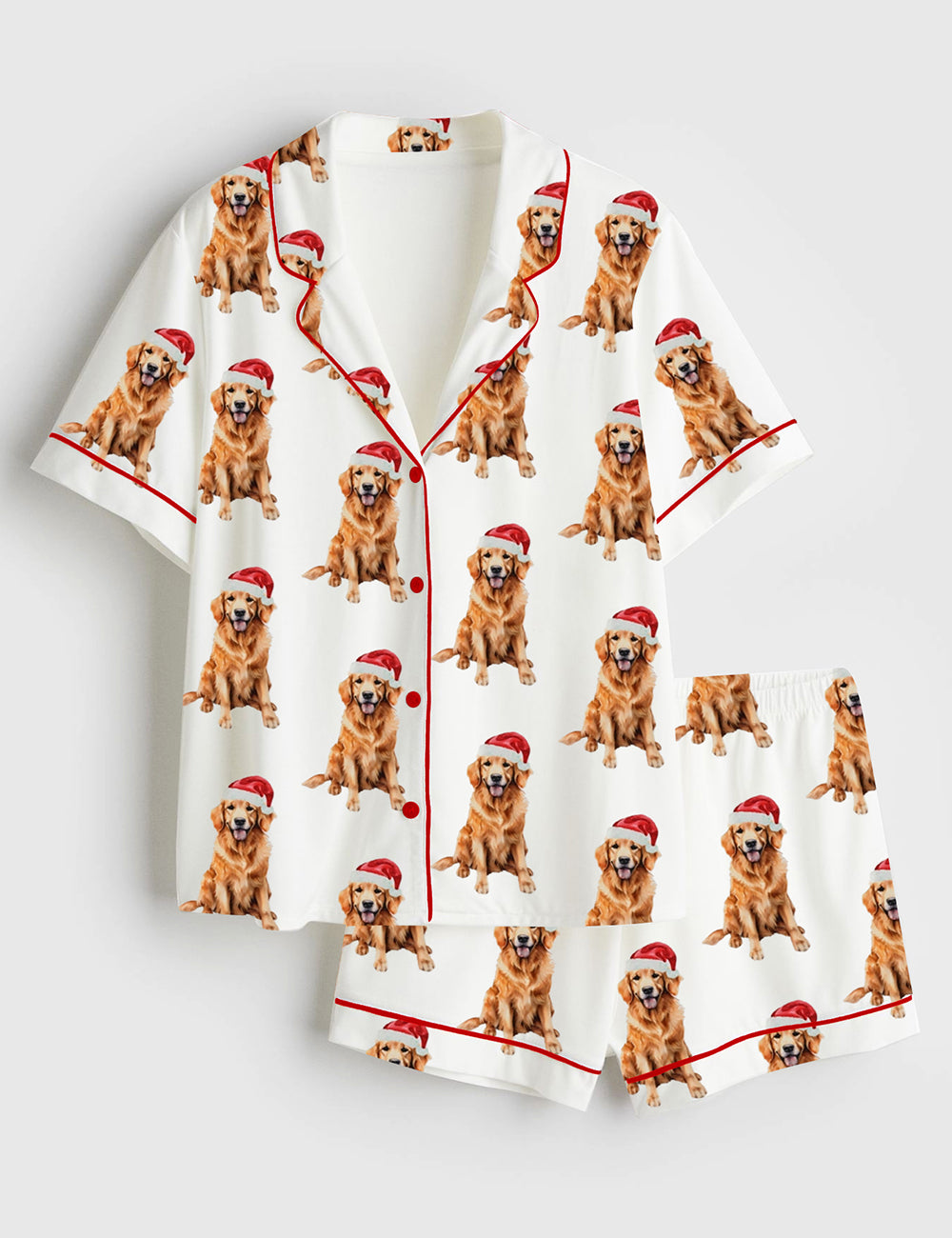 Women’s Christmas Golden Retriever Short Sleeve Satin Pajama Set
