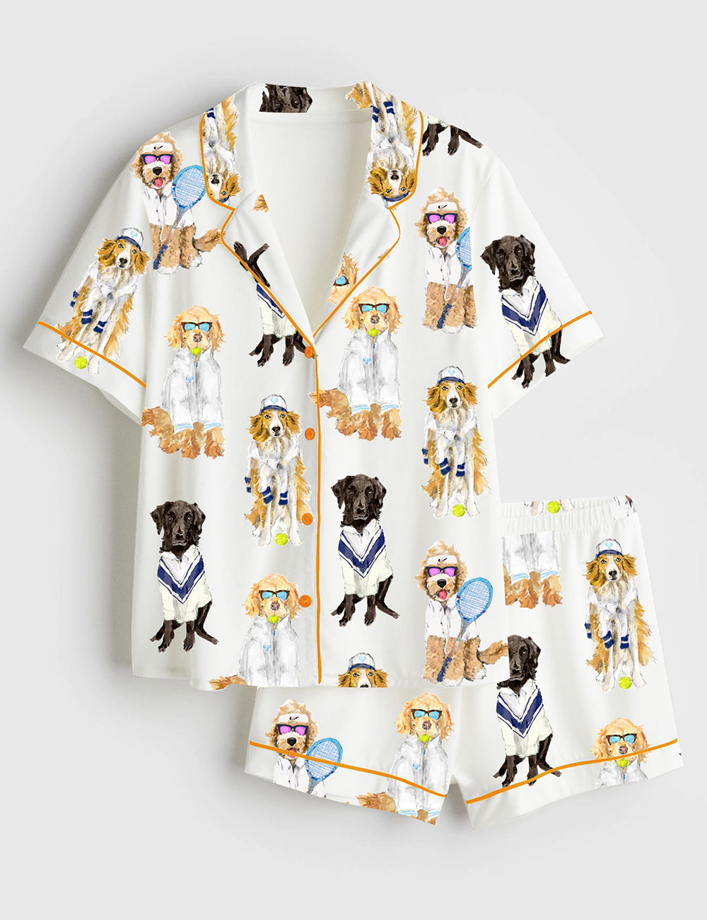 Women’s Tennis Goldenretriever Dog Lover Short Sleeve Satin Pajama Set