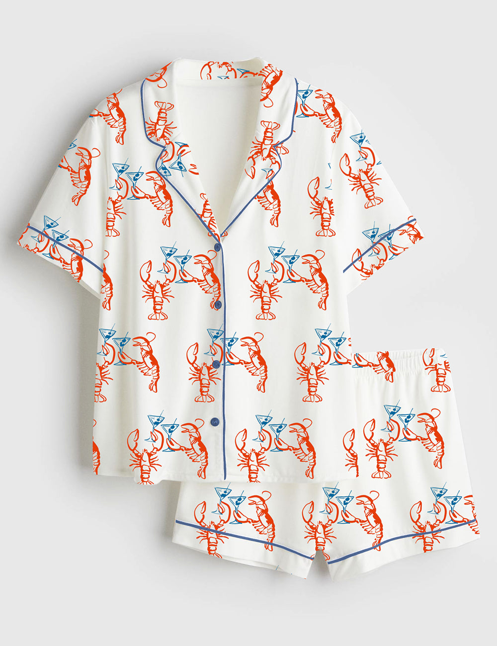 Women’s Martini Lobster Fisherman Aesthetic Short Sleeve Satin Pajama Set