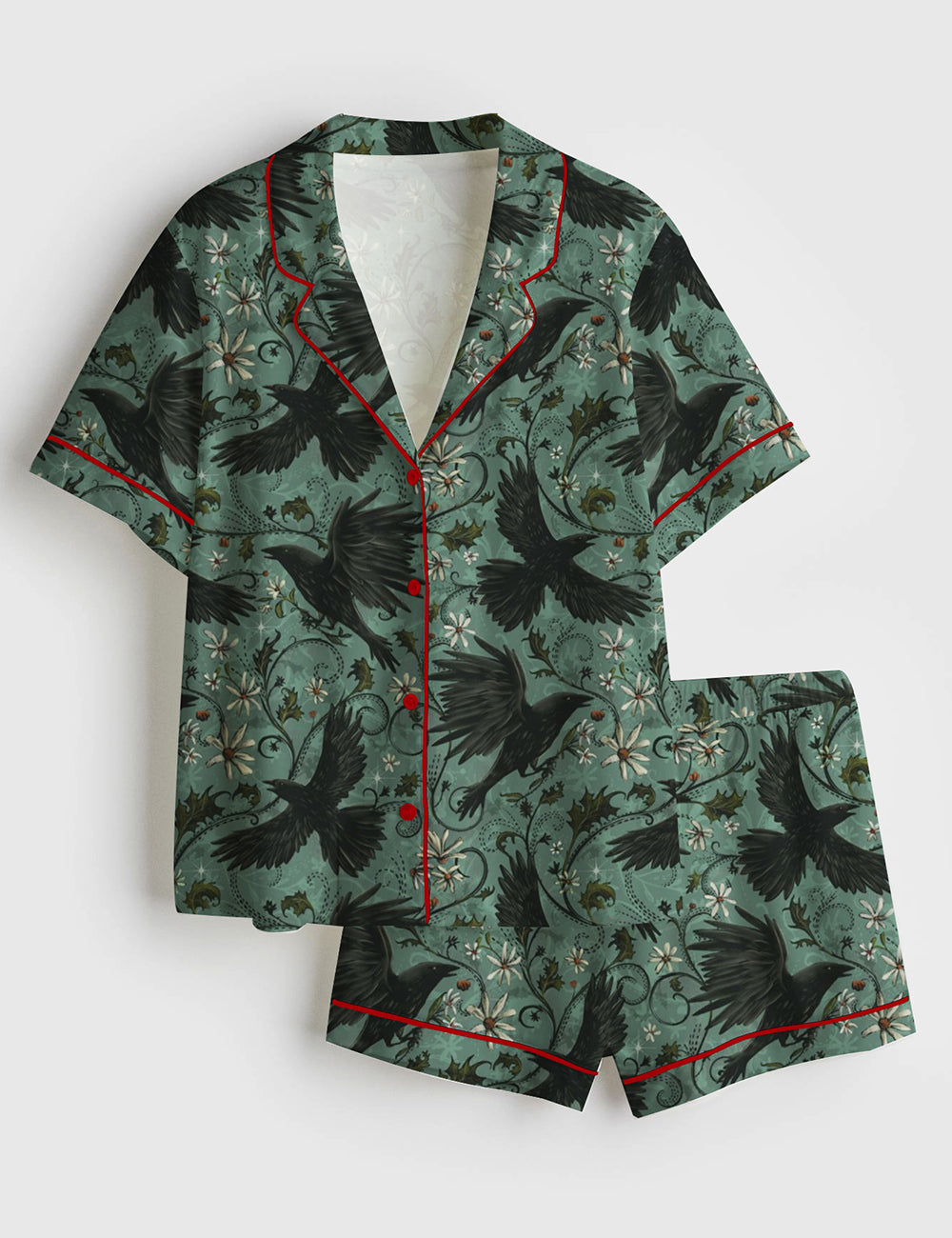 Women’s Mystic Crows Halloween Short Sleeve Satin Pajama Set