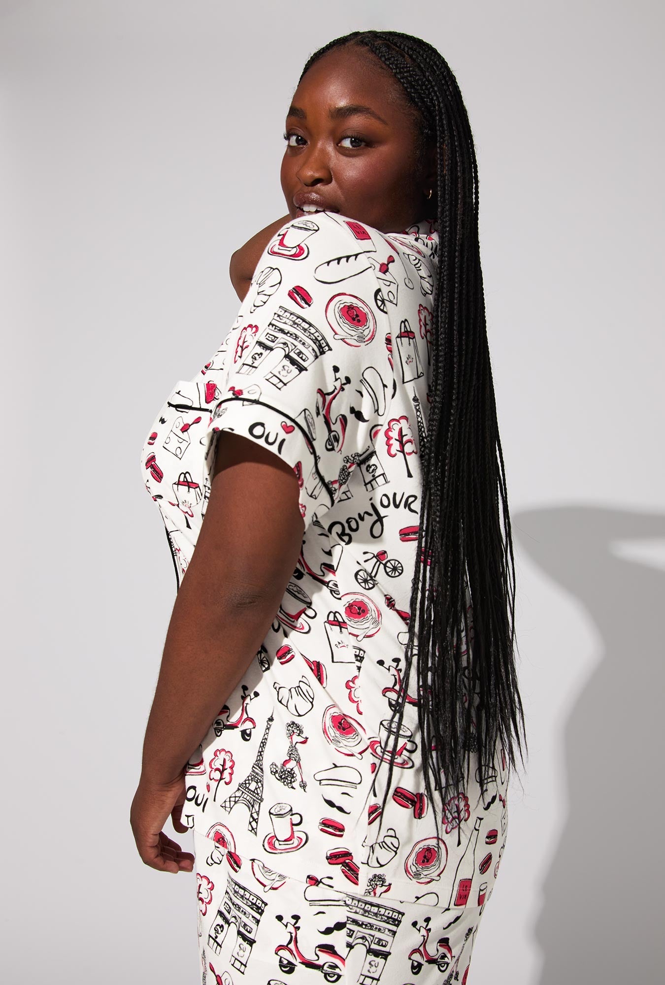 Bonjour Paris Short Sleeve Classic Stretch Jersey Cropped PJ Set