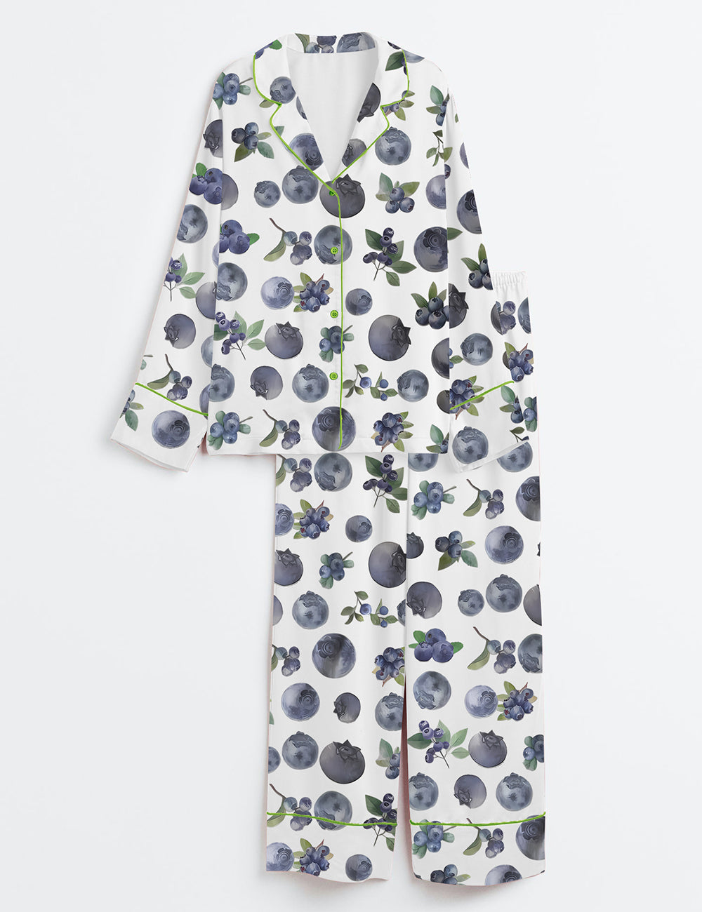 Women’s Blueberry Food Plants Long Sleeve Satin Pajama Set