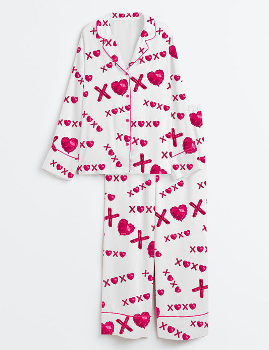 Women's Valentine's Vibes Long Sleeve Satin Pajama Set