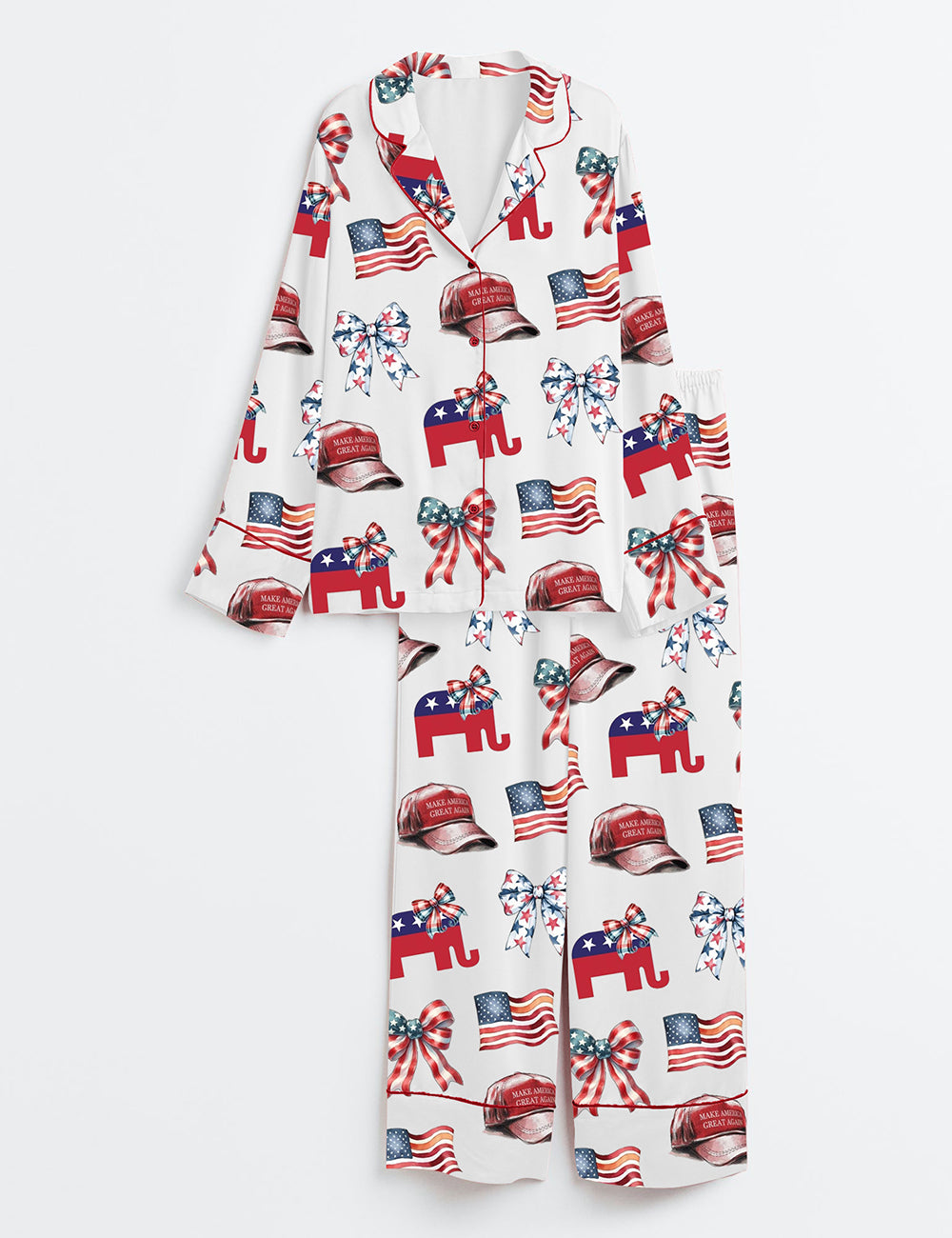 Women's Coquette Bow America 45 47 Satin Pajama Set