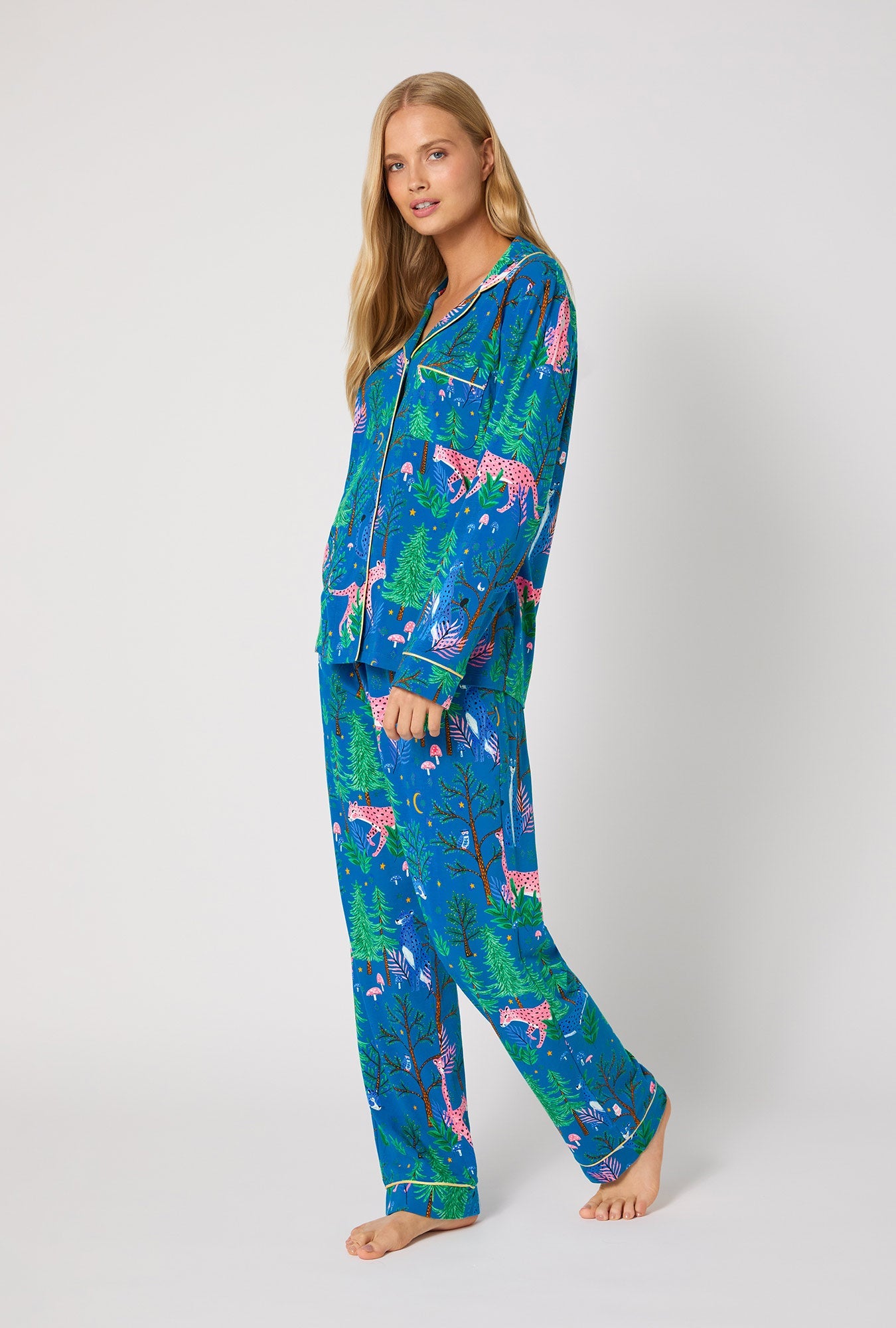 Midnight Forest Long Sleeve Classic Stretch Jersey Pj Set