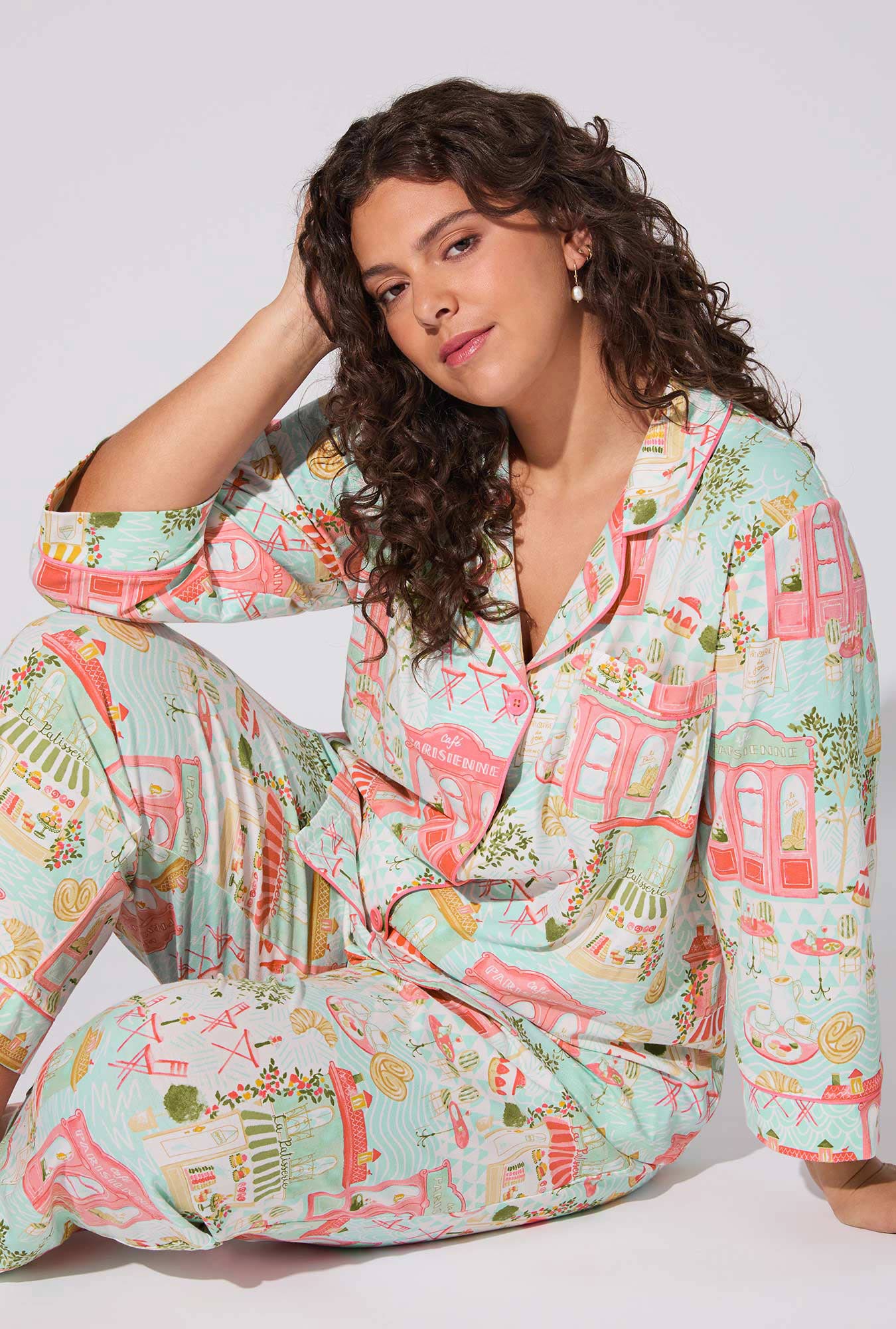 Parisian Delights 3/4 Sleeve Classic Stretch Jersey Cropped PJ Set