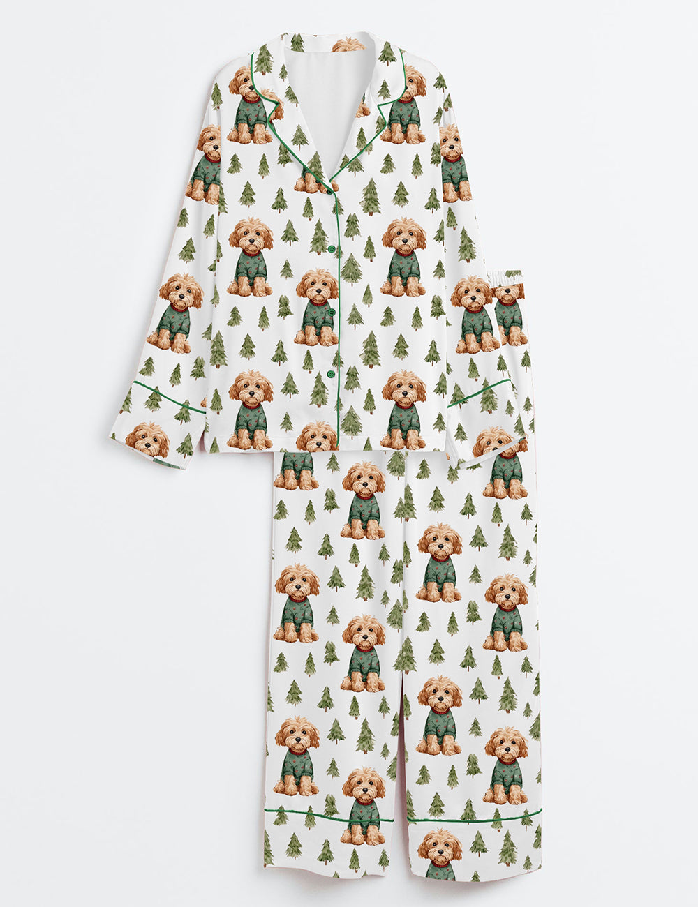 Women’s Christmas Dog Cockapoo Long Sleeve Satin Pajama Set