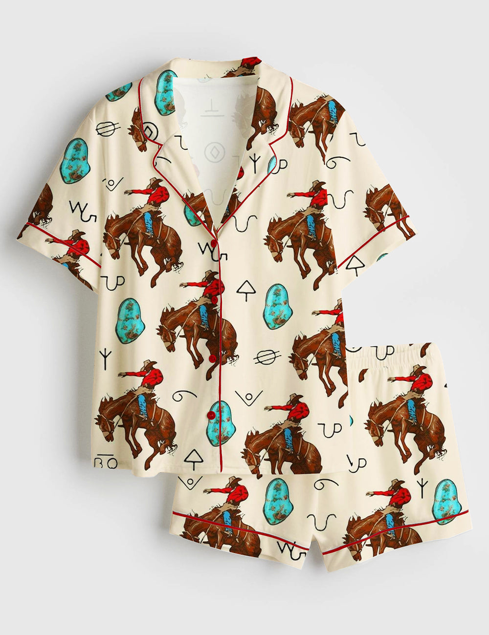 Women’s Western Cowboy Cowgirl Horse Riding Short Sleeve Satin Pajama Set