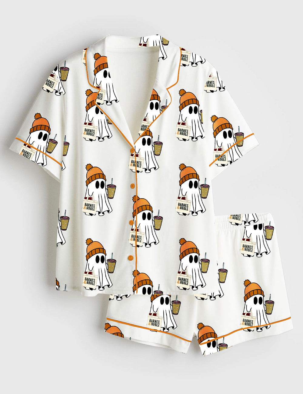 Women’s Halloween Bookish Ghost Short Sleeve Satin Pajama Set