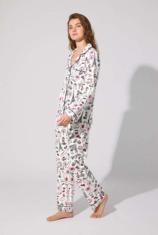 Bonjour Paris Long Sleeve Classic Stretch Jersey PJ Set