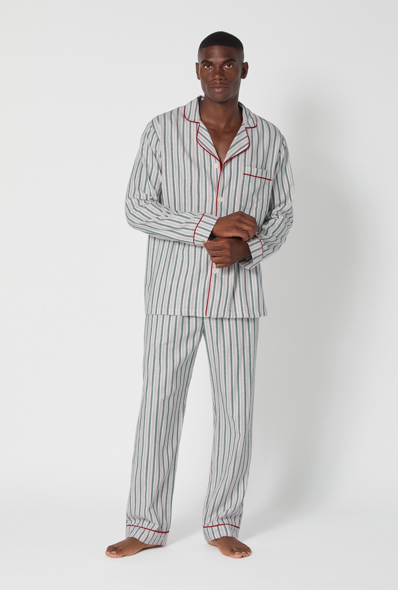 Peppermint Stripe Men's Long Sleeve Classic Woven Portuguese Flannel PJ Set