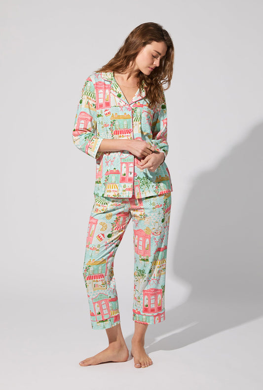 Parisian Delights 3/4 Sleeve Classic Stretch Jersey Cropped PJ Set