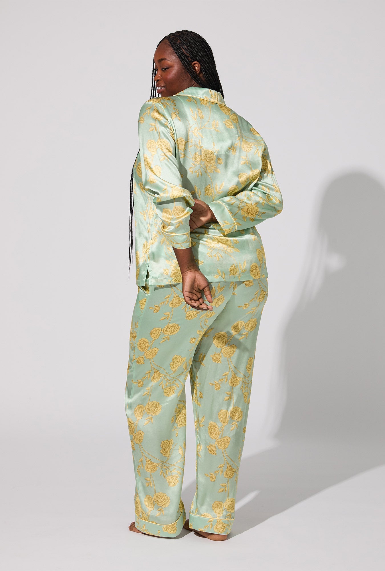 Royal Roses Long Sleeve Classic Woven Washable Silk Satin PJ Set