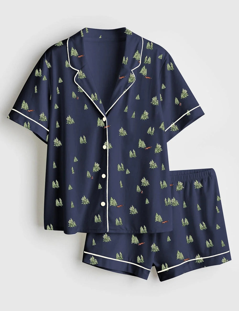 Women's Christmas Tree Short Sleeve Satin Pajama Set