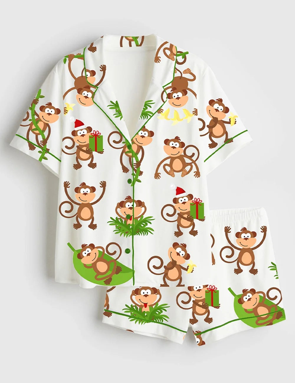 Women's Monkeys Short Sleeve Satin Pajama Set