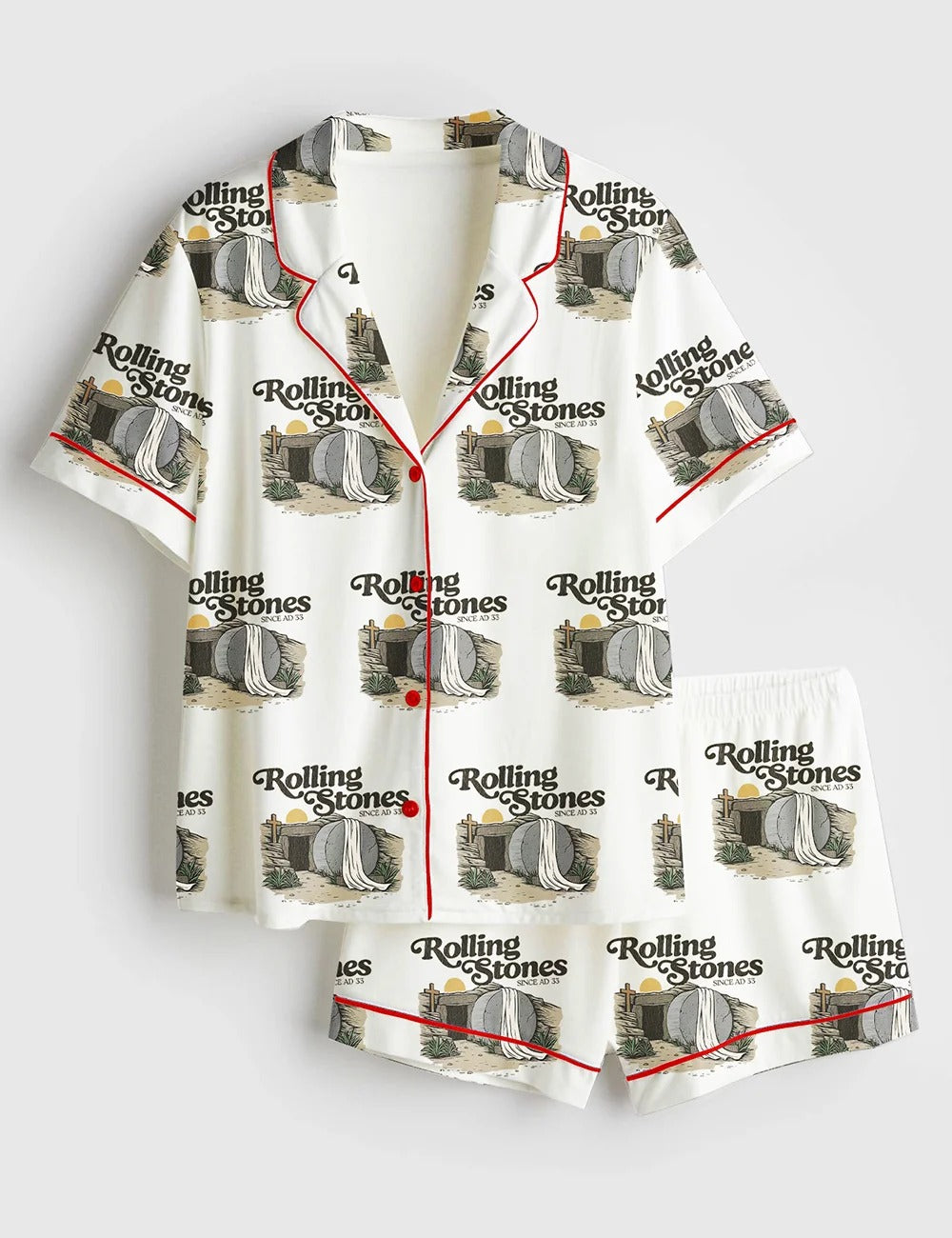 Women’s Rolling Stones Jesus Christ Faith Short Sleeve Satin Pajama Set