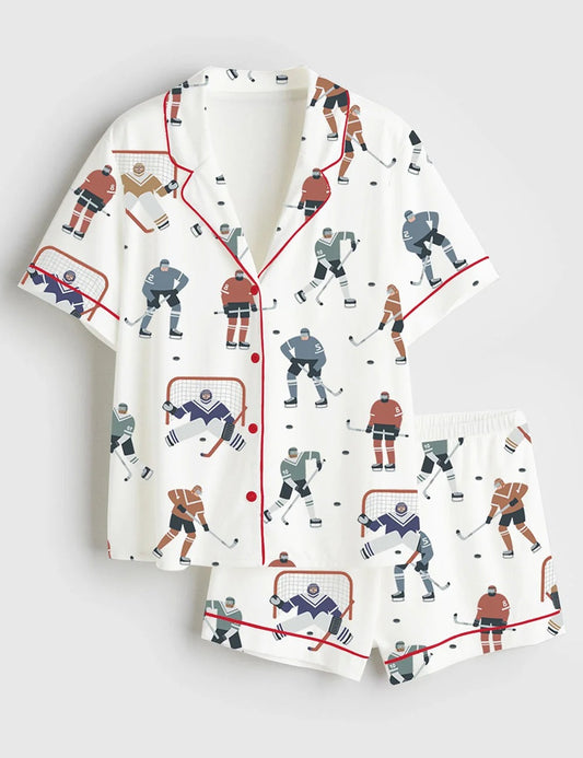 Women's Hockey Player Short Sleeve Satin Pajama Set