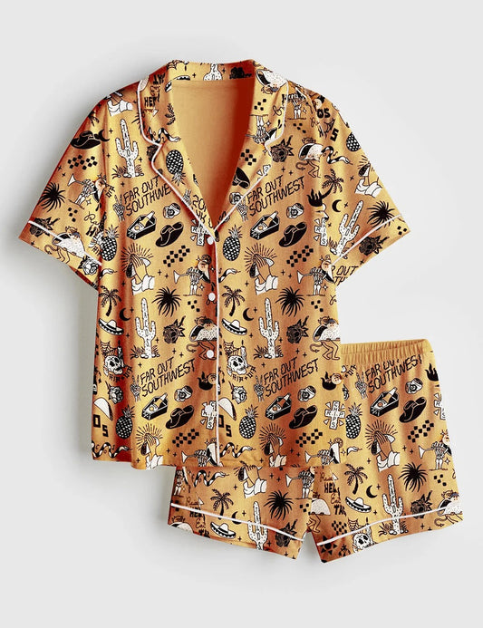 Women's Far Out Southwest Short Sleeve Satin Pajama Set