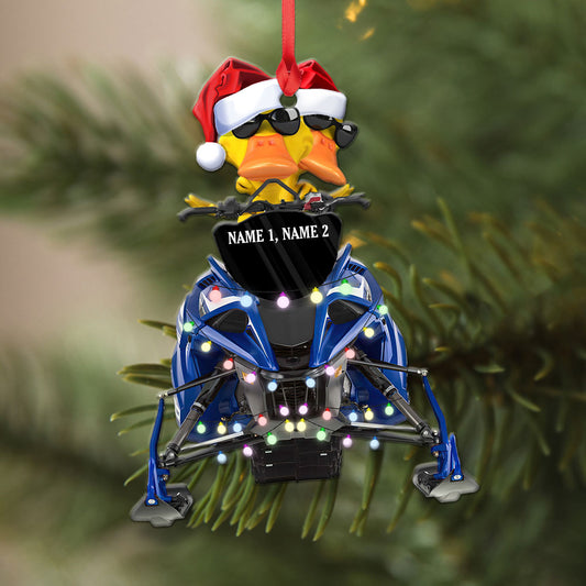 Personalized Gifts For Snowmobile Rider Ornament, Christmas Duck Riding Snowmobile
