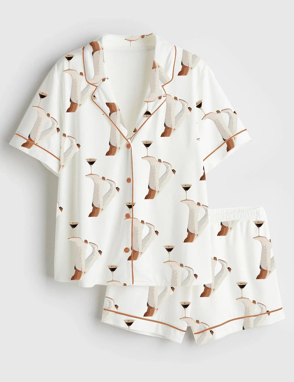 Women's White Cowgirl Espresso Martini Short Sleeve Satin Pajama Set