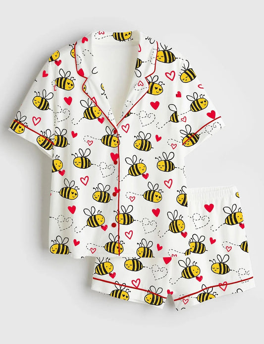 Women's Bee Kind Love Heart Valentine's Day Short Sleeve Satin Pajama Set