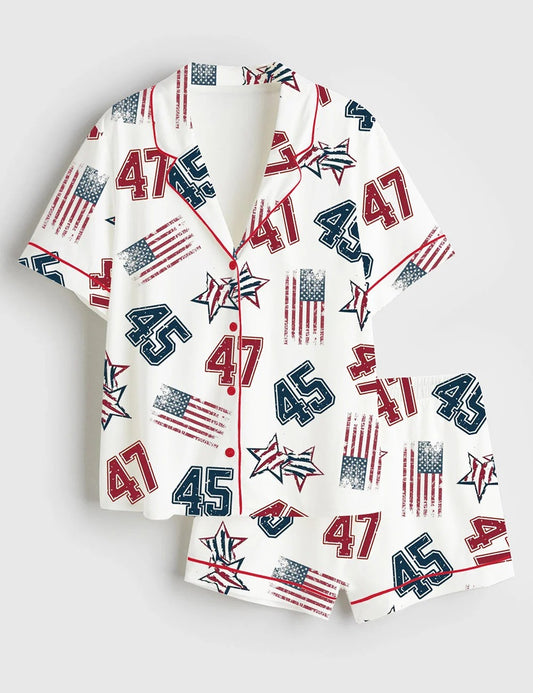 Women's America 45 47 Short Sleeve Satin Pajama Set