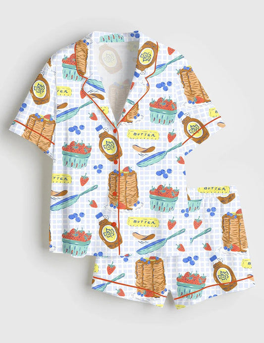 Women’s Pancake Food Artist Short Sleeve Satin Pajama Set