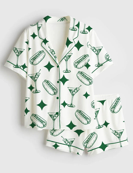 Men’s Tinis And Weenies Dirty Martini Party Print Short Sleeve Satin Pajama Set
