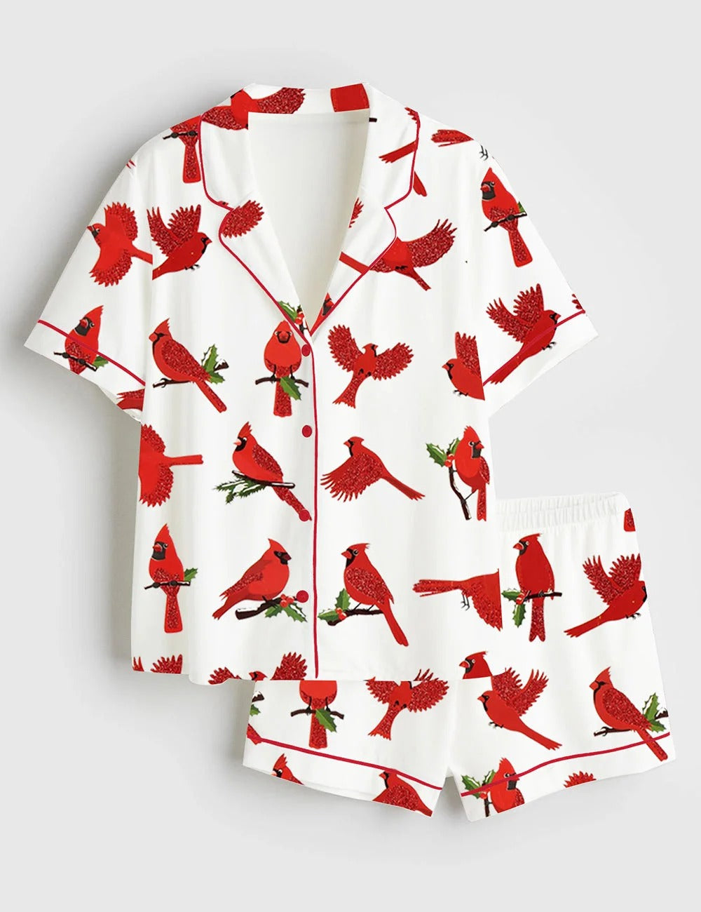 Women's Northern Cardinal Bird Short Sleeve Satin Pajama Set