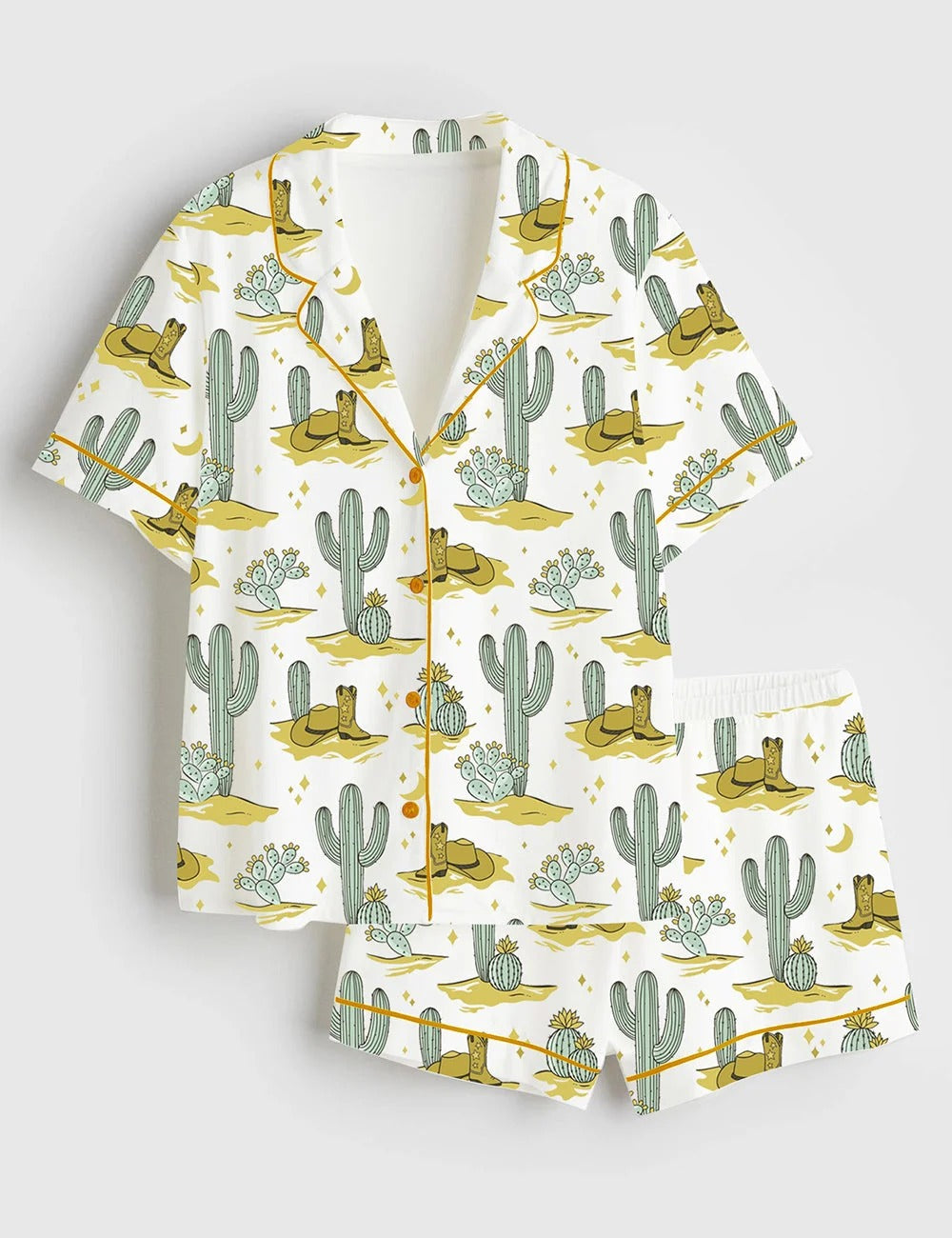 Women's Western Cowboy Short Sleeve Satin Pajama Set