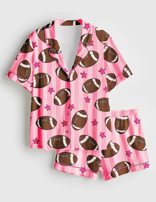 Women's American Football Short Sleeve Satin Pajama Set