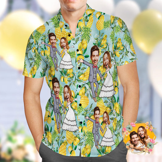 Anniversary Gifts,Custom Wedding Hawaiian Shirt Funny Pineapple Couple Face Hawaiian Shirt