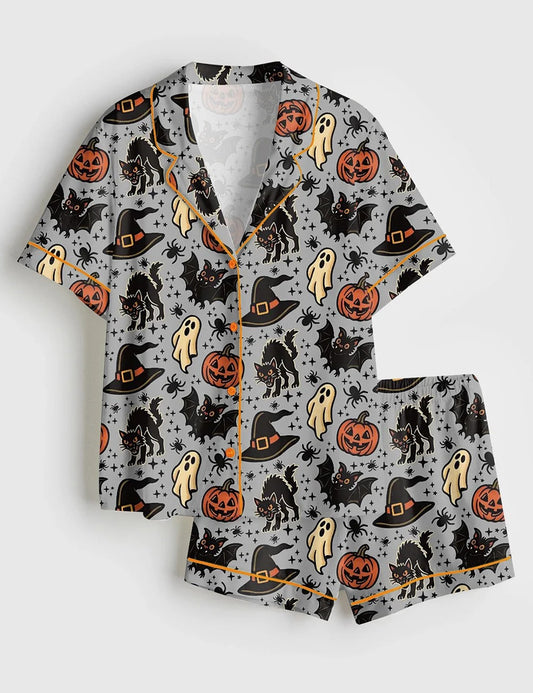 Women’s Mystic Crows Halloween Short Sleeve Satin Pajama Set